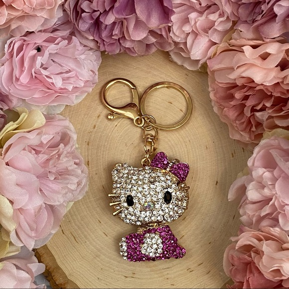 Hello Kitty with Dark Pink Crystal Dress & Bow Keychain Charm - Picture 4 of 11